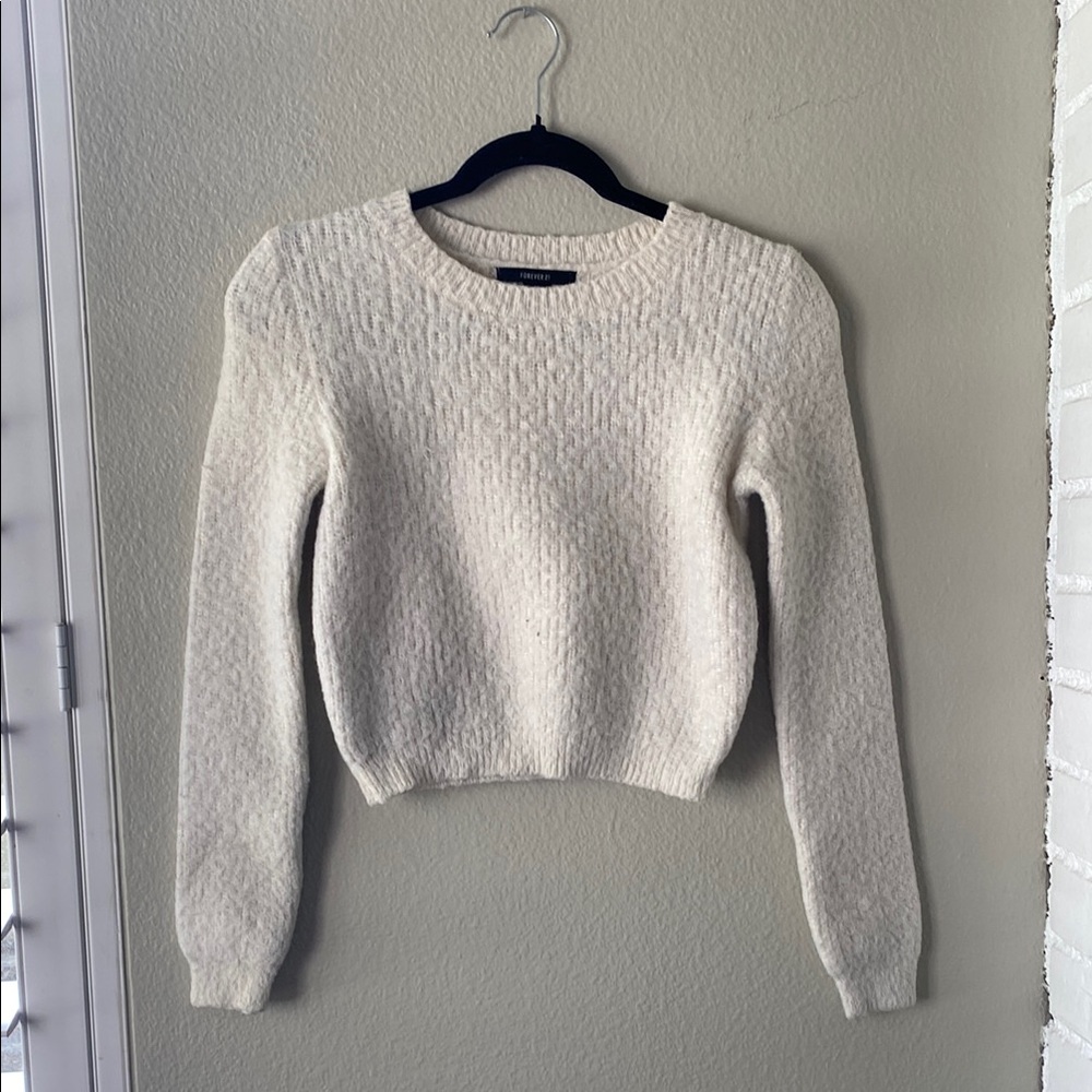 Forever 21 Cream Crew Neck Sweater Plush Knit